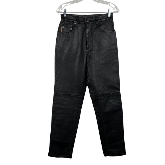 Vintage Washable Black Leather High Waisted Straight Leg Pants Size 26 - Picture 1 of 16